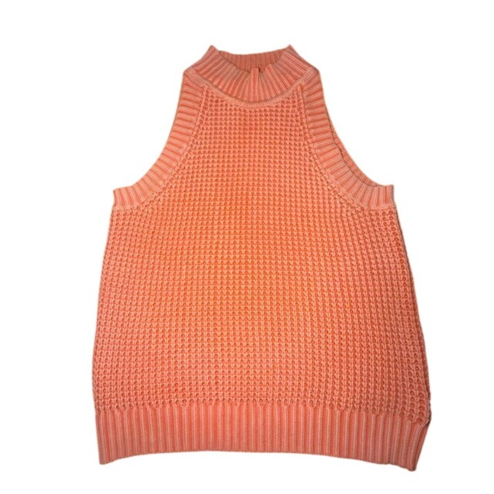 Michael Michael Kors Coral Orange Waffle Knit Mock Neck Sleeveless Sweater XL